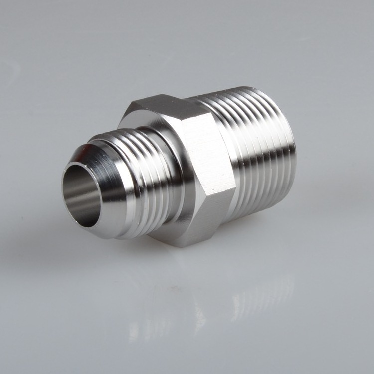 Hydraulic Hose Adapter 1/8 in x 1/4 in Fitting Size, Male x Male, NPT x JIC Rigid Straight 316 Stainless Steel