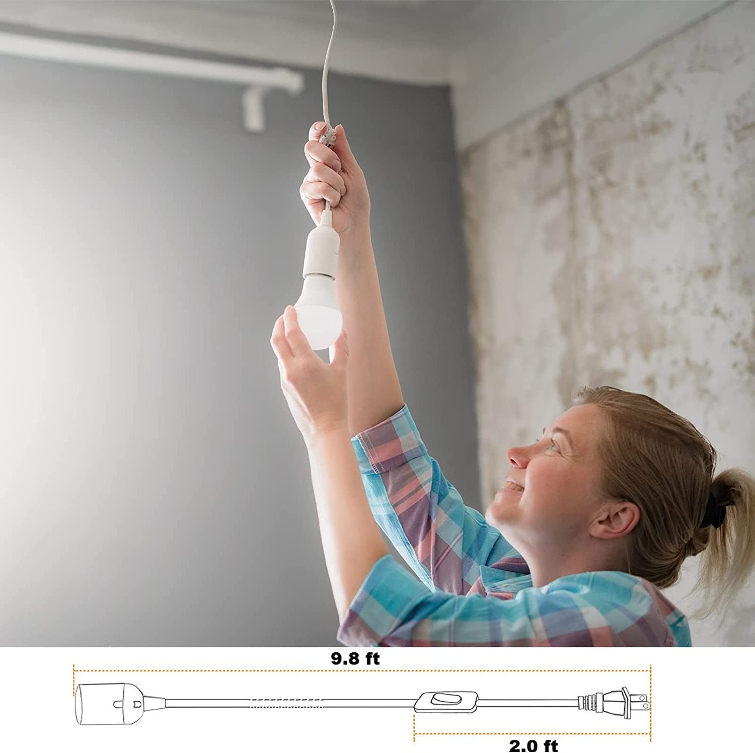 White Plug in Hanging light kit E26 DIY retro pendant lights with plug in cord with online switch