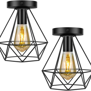 Vintage Ceiling Pendant Light Industrial Flush Mount Caged Pendant Hanging Lamp Shade black Finish for Kitchen Hallway Entryway