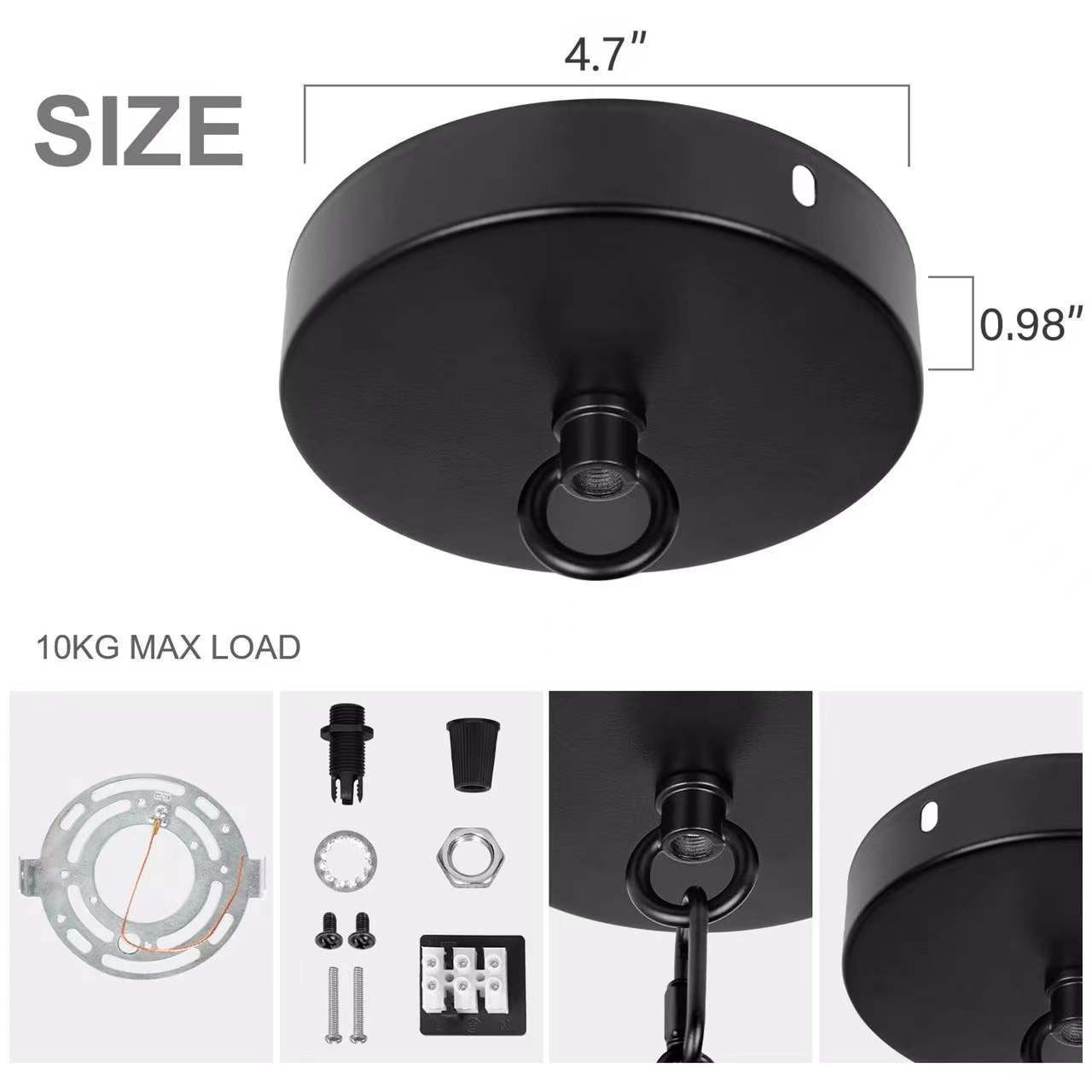 Diameter 120mm Black pendant light ceiling rose canopy kit for Chandelier ceiling light