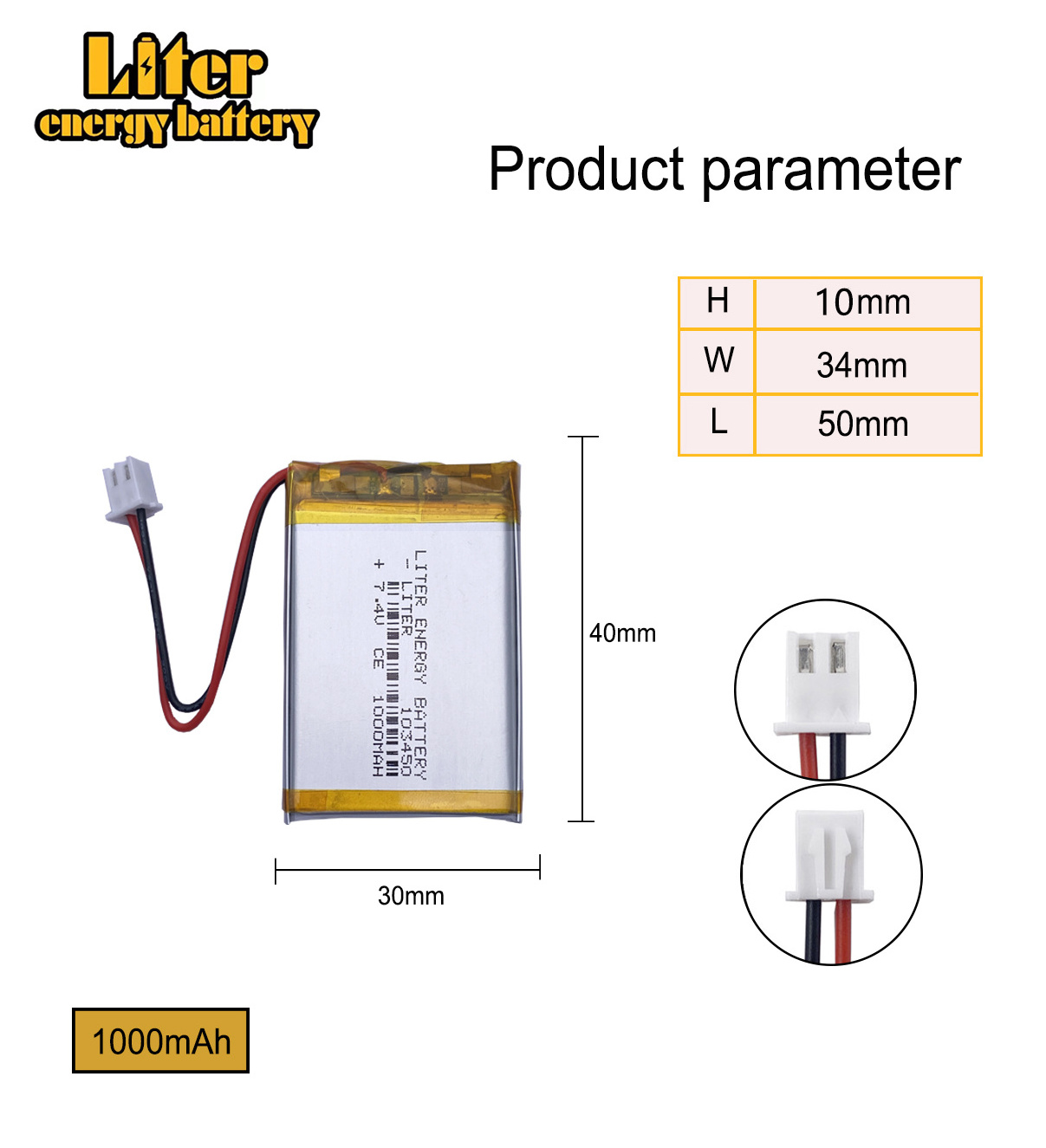 503450-2S 7.4V 1000mAh 103450 XH2.54 Polymer Li-Ion Battery for SATLINK Digital Satellite Finder Meter WS-6933 WS-6923