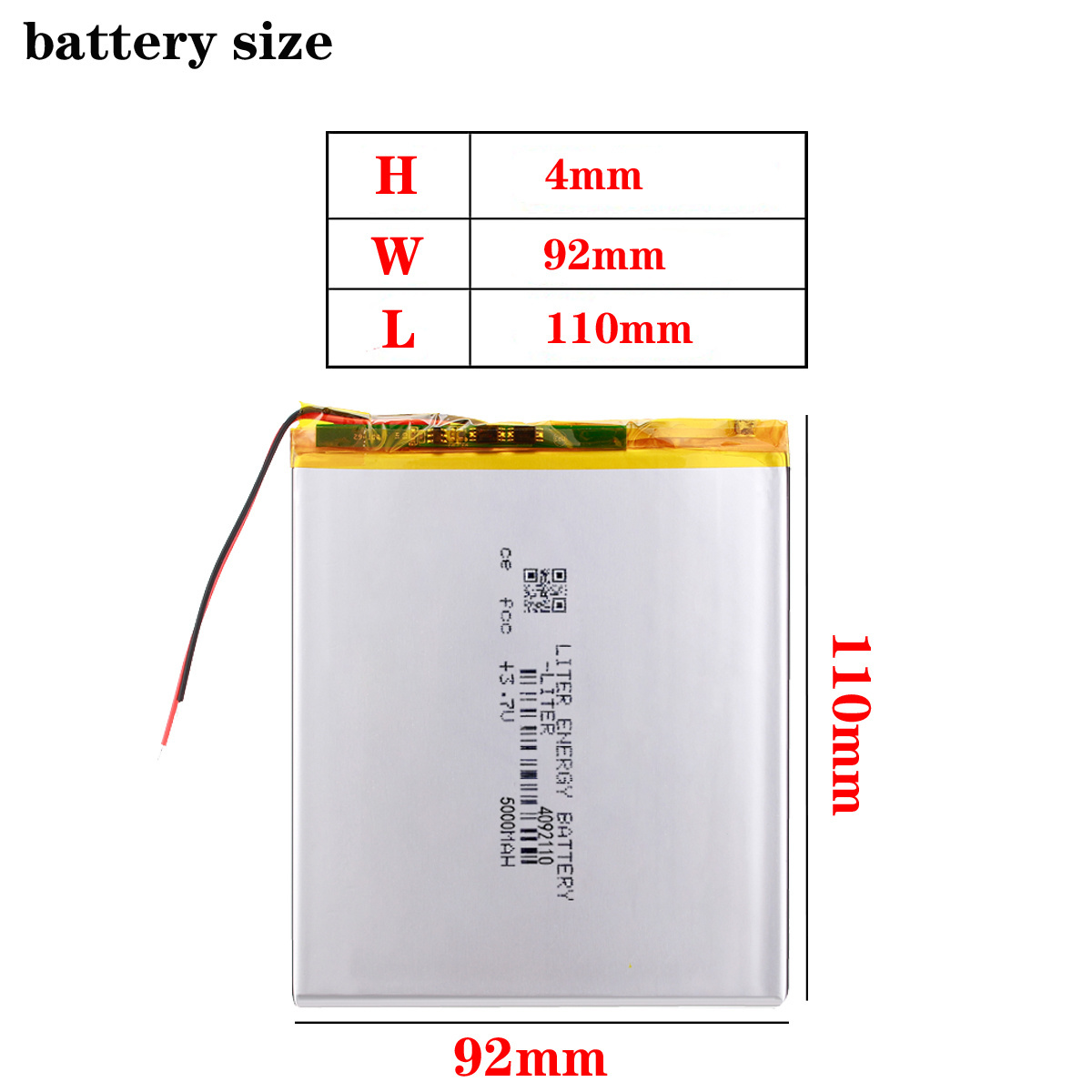 3.7V 5000mAH 4092110 Li-ion battery for tablet pc 7 inch 8 inch 9inch