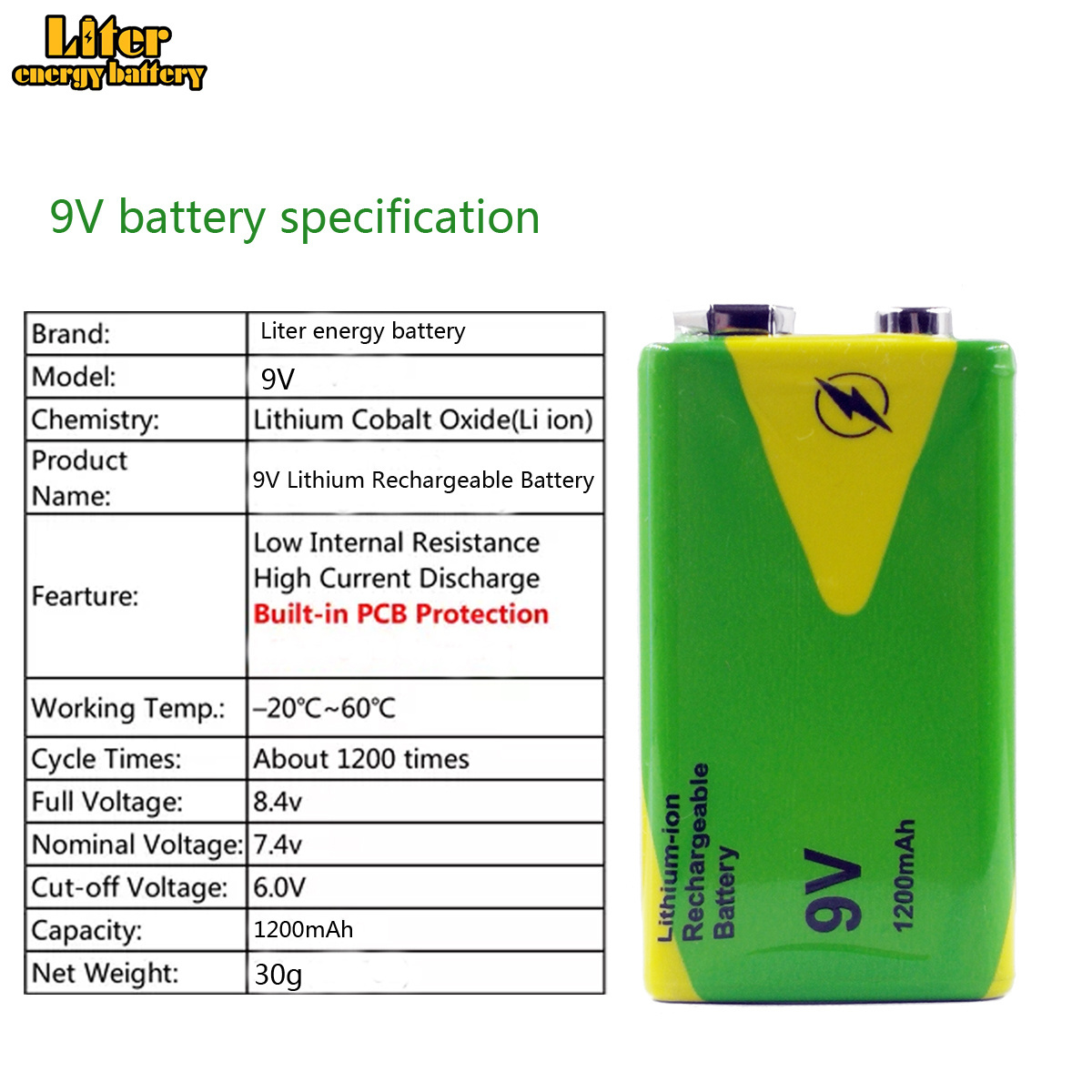 Super heavy duty power plus 6f22 9v lipo battery 1200MAH  li-po battery