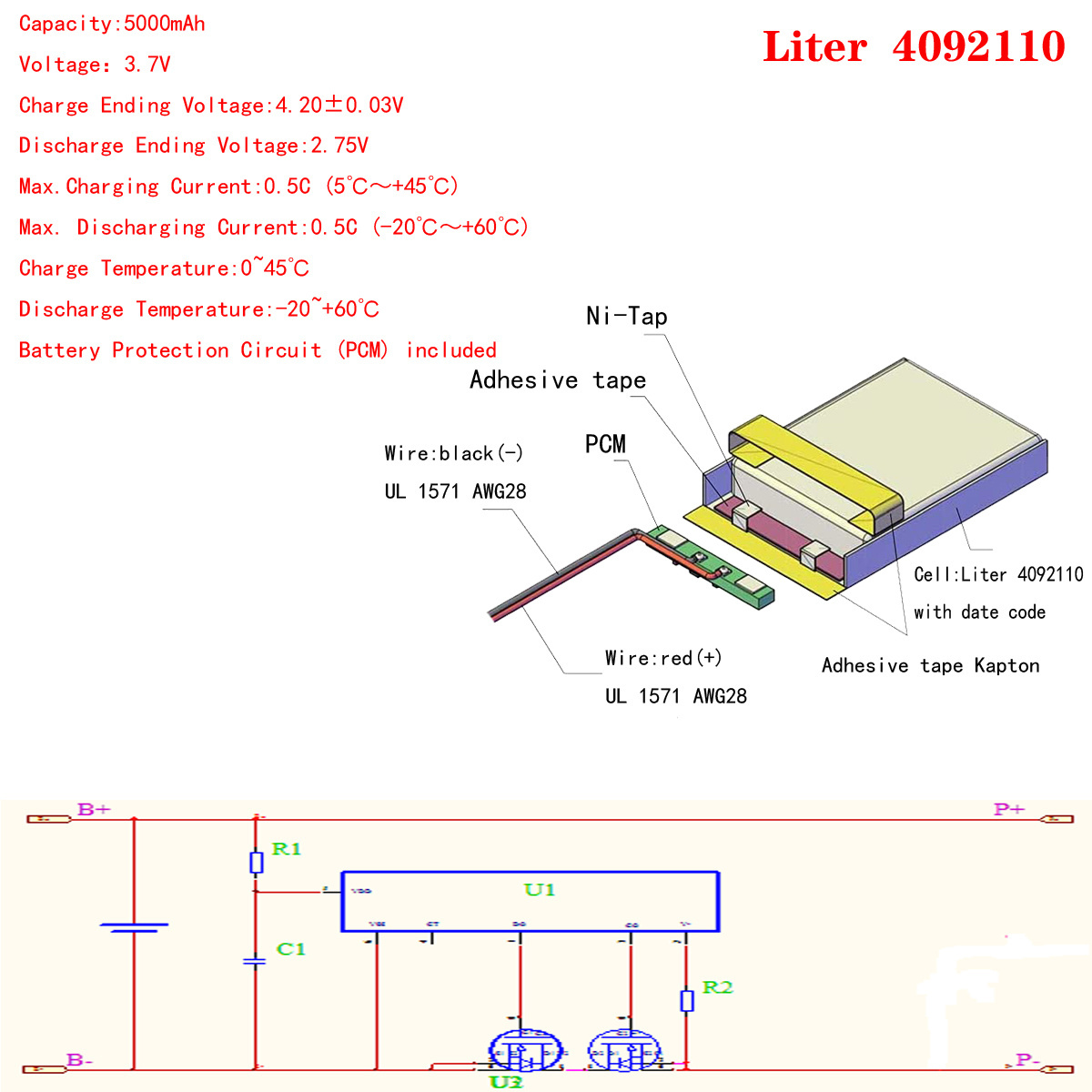 3.7V 5000mAH 4092110 Li-ion battery for tablet pc 7 inch 8 inch 9inch