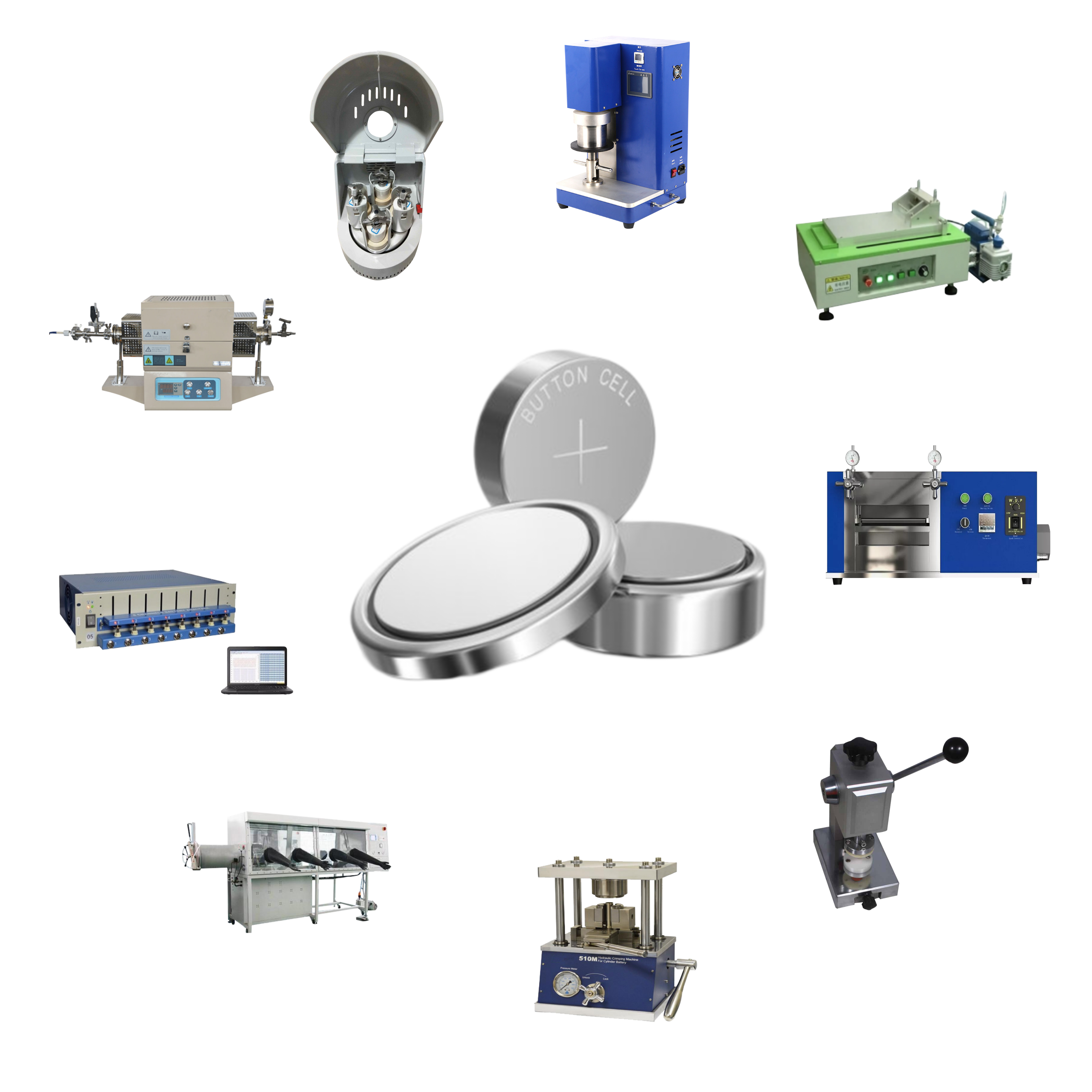 Coin Cell Lab Equipment Button Battery Making Equipment Coin Cell Lab line Machine for Coin Cell Preparation