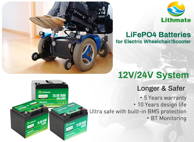 Long cycle safe performance 12v 24v e scooter electric wheelchair battery 24v 20ah