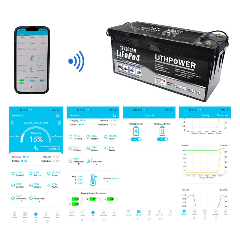 EU US stock12v 100ah lithium ion batteries with Bluetooth rechargeable lifepo4 battery 12v 200ah for boat/camper/solar