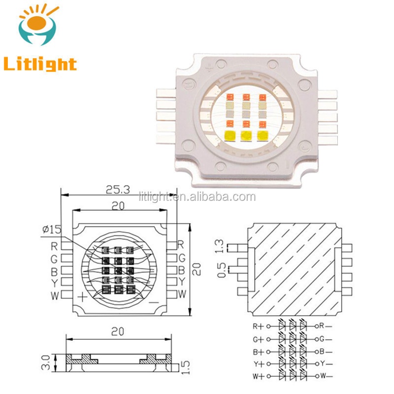 full color lamp beads Red green blue white yellow 5in1 RGBW+Y integrated COB LED High power 15W RGBWY LED chip light source