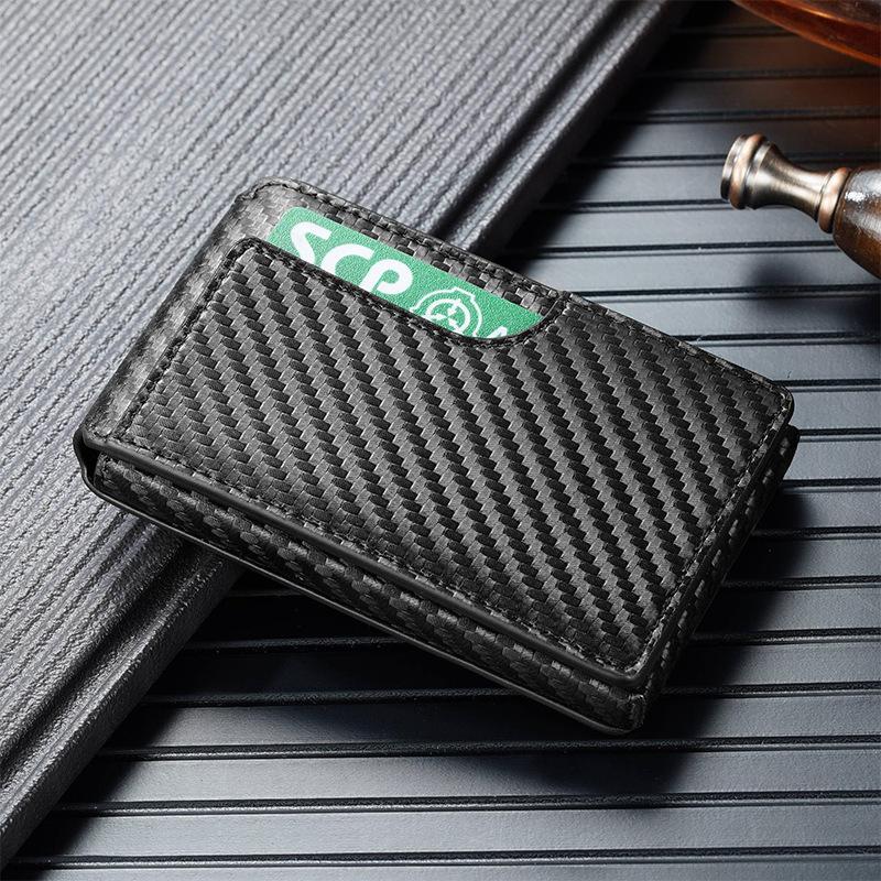 Wallet men's flip top carbon fiber card holders genuine leather wallet wholesale