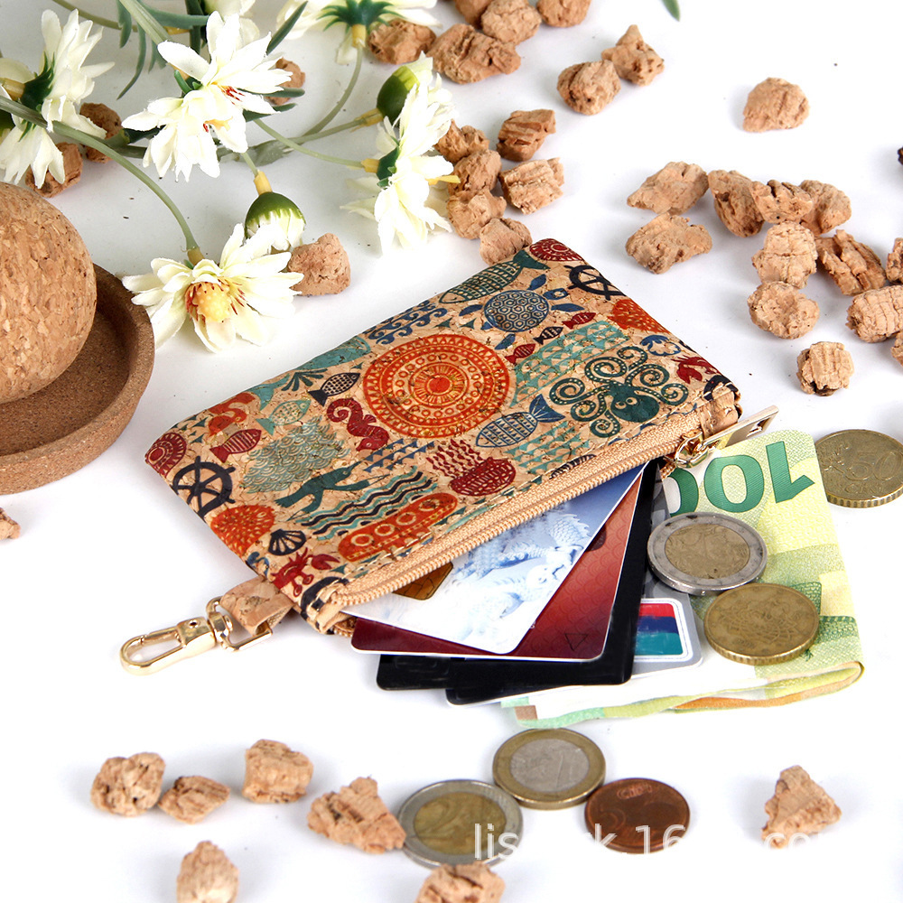 Cork fabrics pu leather coin wallet vegan cork leather coin purse