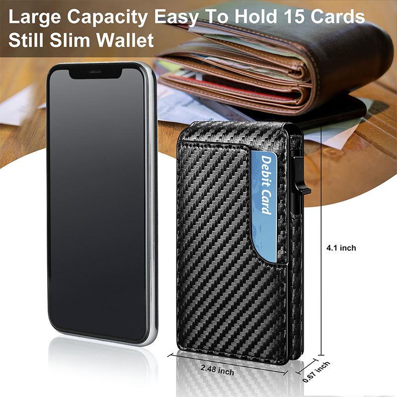 Wallet men's flip top carbon fiber card holders genuine leather wallet wholesale