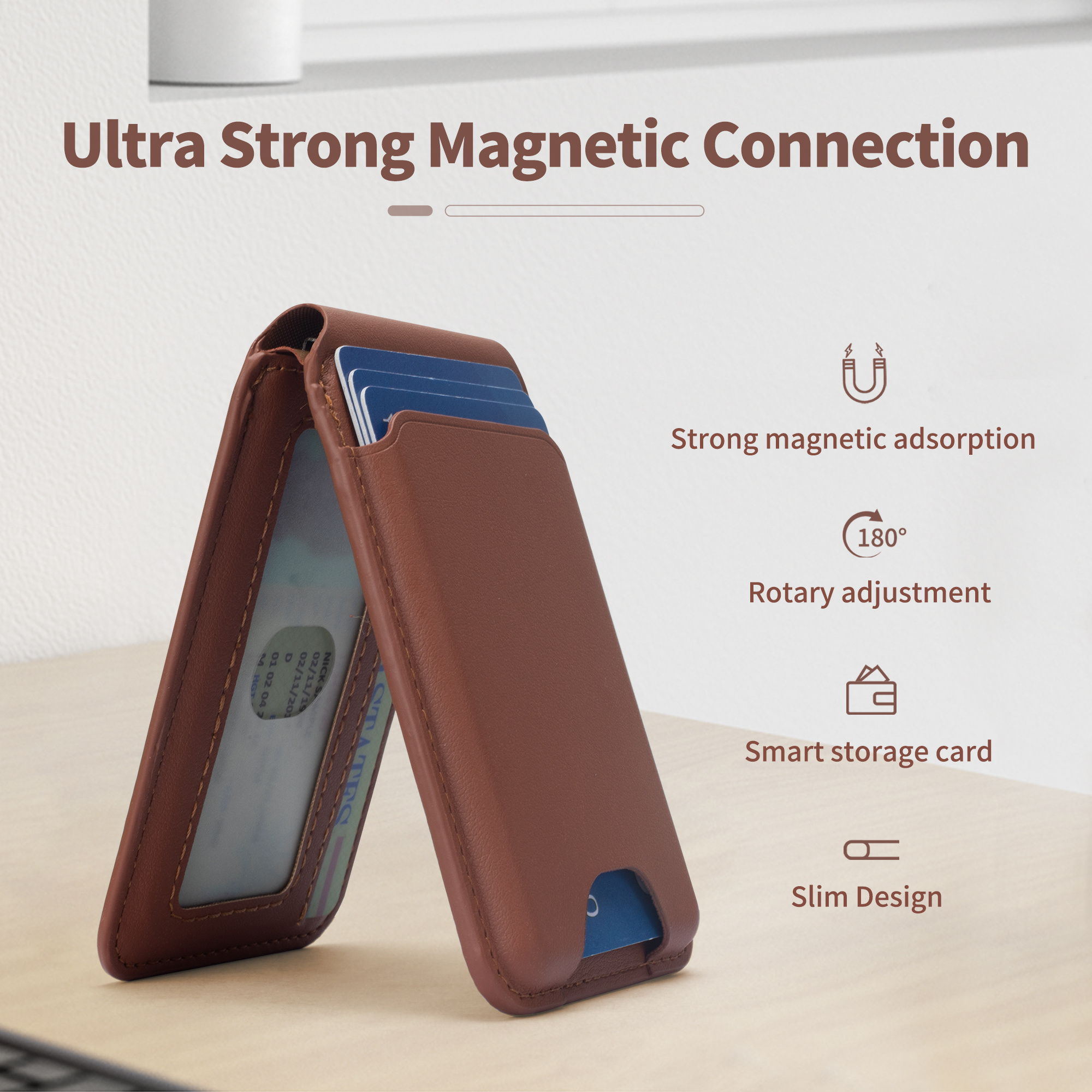 Powerful Magnetic Leather Cellphone Wallets Purse Card Pocket Dual Card Slot Phone Holder With Stand For Iphone