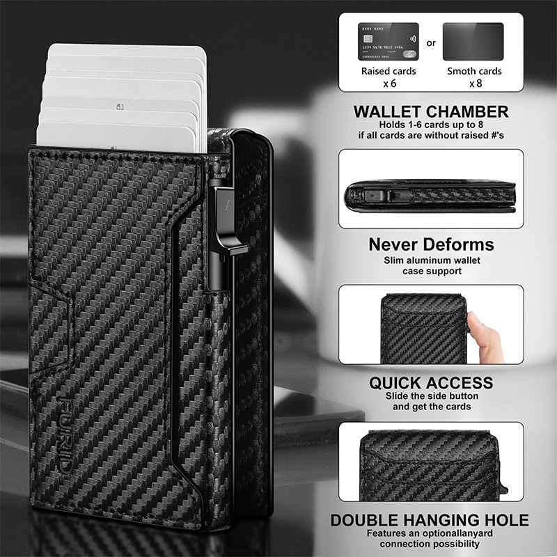 Wallet men's flip top carbon fiber card holders genuine leather wallet wholesale