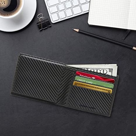 Slim Leather Bifold Wallets For Men Minimalist Mens Currency Wallet RFID Blocking Card Holder With ID Window