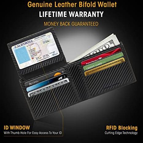 Slim Leather Bifold Wallets For Men Minimalist Mens Currency Wallet RFID Blocking Card Holder With ID Window