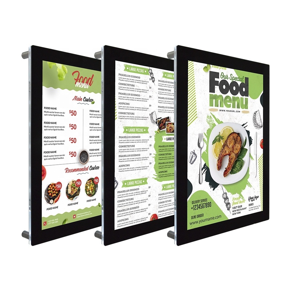 hotsale UK A0 A1 A2 A3 A4 acrylic billboard display customized light box led menu panel