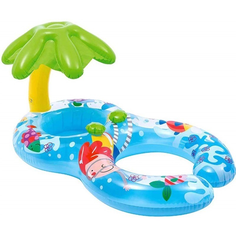 B01 New Double Layer Mother And Baby Seat Ring Inflatable Swim Float Swim Ring Pool Floats With Sunshade Umbrella