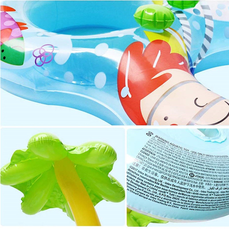 B01 New Double Layer Mother And Baby Seat Ring Inflatable Swim Float Swim Ring Pool Floats With Sunshade Umbrella