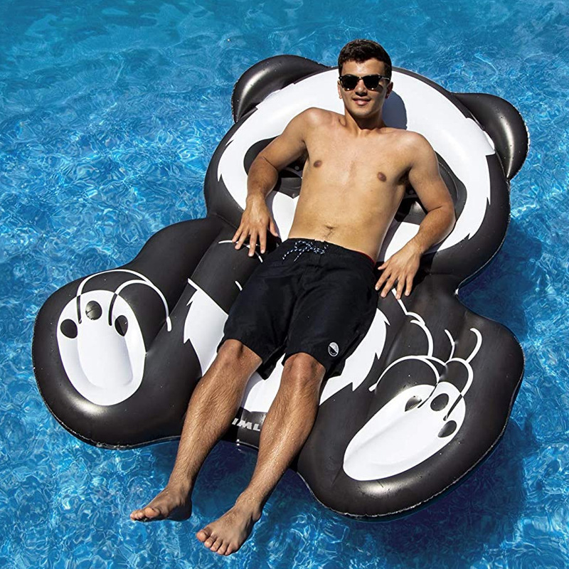 B03 Black White Oversized Inflatable Panda Pool Float fit up to 3 riders Safety Pool Floating Row Water Mattress