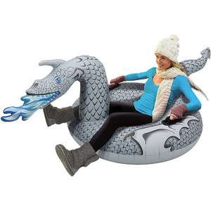 D02 Inflatable Ice Dragon Snow Tube Inflatable Sled for Kids and Adults Heavy Duty Snow Tube Toboggan with Safety Grip Handles