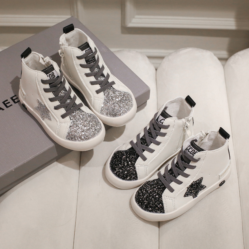 2024 Hot Selling Toddler Kids High Top Glitter Sequin Star Paillette Bling Children Girls Sneaker Shoes