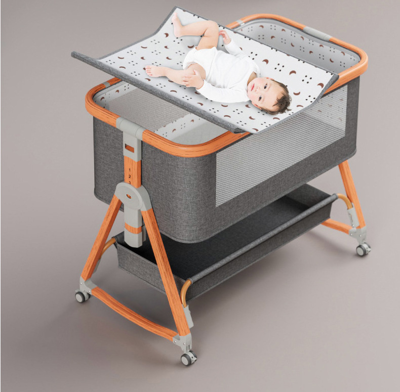 Upgraded Bedside Crib With Aluminum Wooden Grain Frame Baby Swing Bassinet Baby Swing Bassinet for Baby Portable Crib Foldable