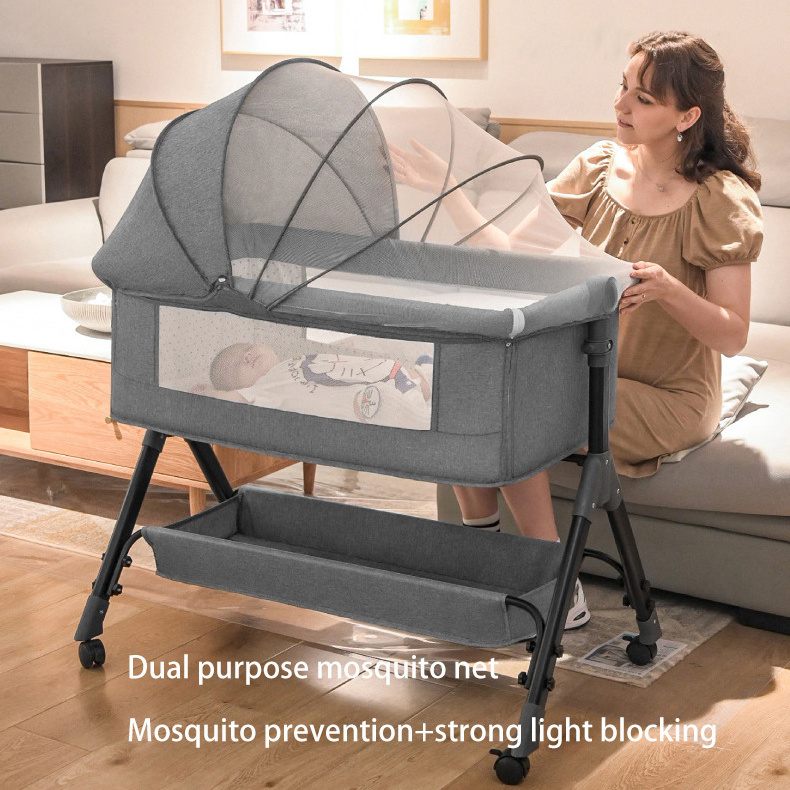 Baby Bassinet Bedside Crib - 3 in 1 Bedside Bassinet Cribs Breathable Attached Mesh Side Toddler Bassinet Bedside Crib