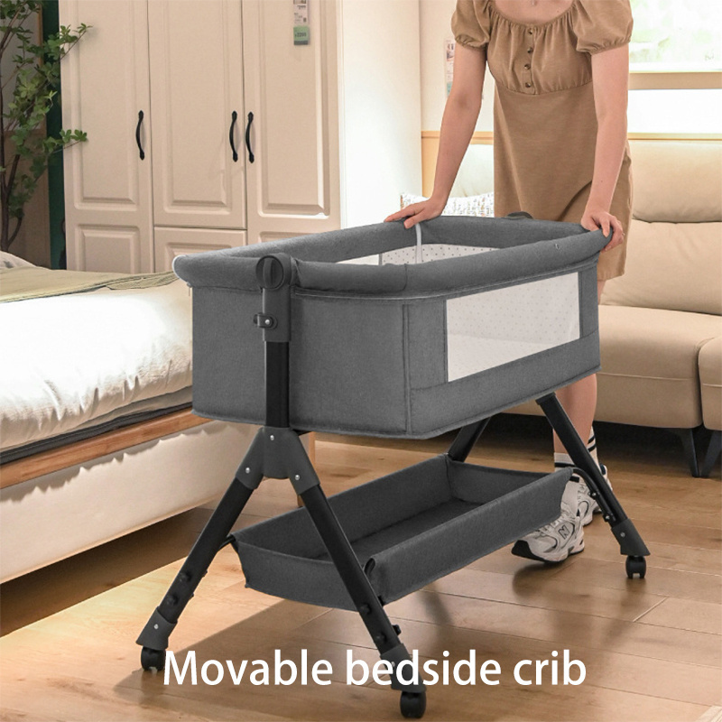 Baby Bassinet Bedside Crib - 3 in 1 Bedside Bassinet Cribs Breathable Attached Mesh Side Toddler Bassinet Bedside Crib