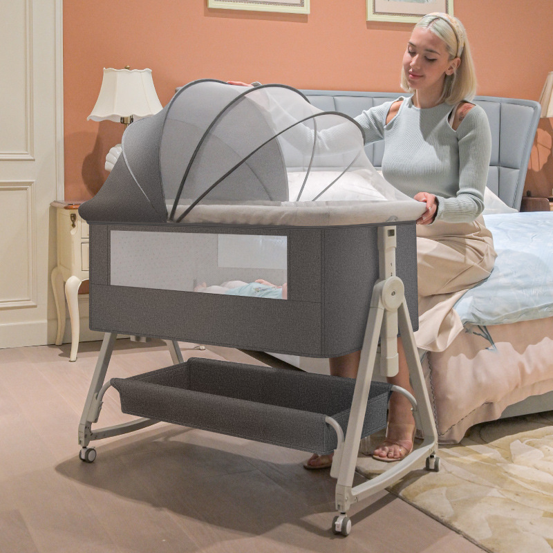 Multifunctional Foldable Baby Bedside Crib Baby Travel Playpen with Travel Bassinet Full-Size Infant Bassinet Diaper Cha