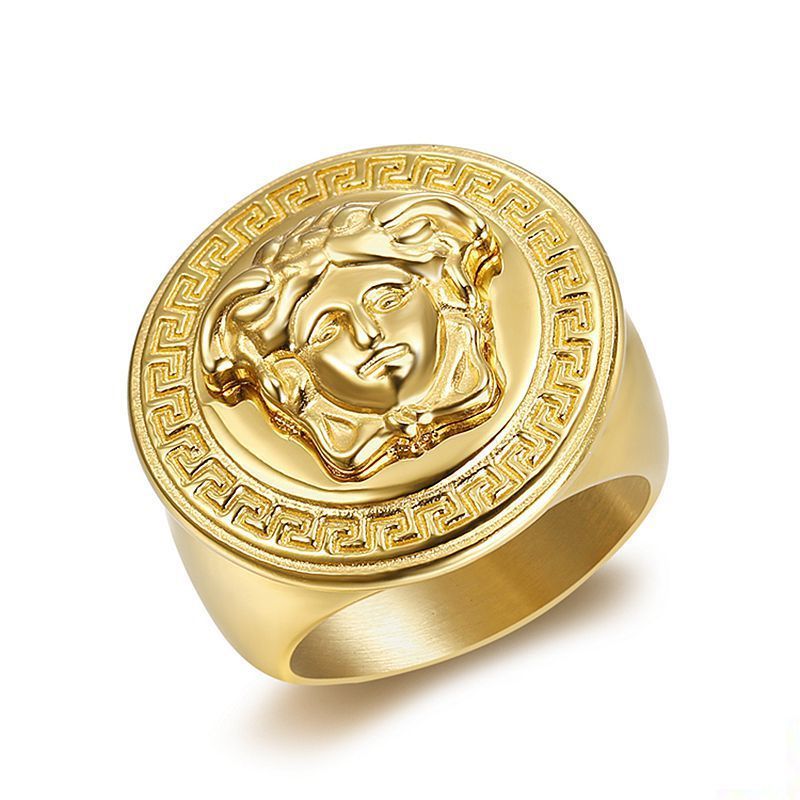 HipHop Fashion Jewelry rings Stainless Steel Color Preservation PVD Gold Plated Mythical Medusa Men's Ring