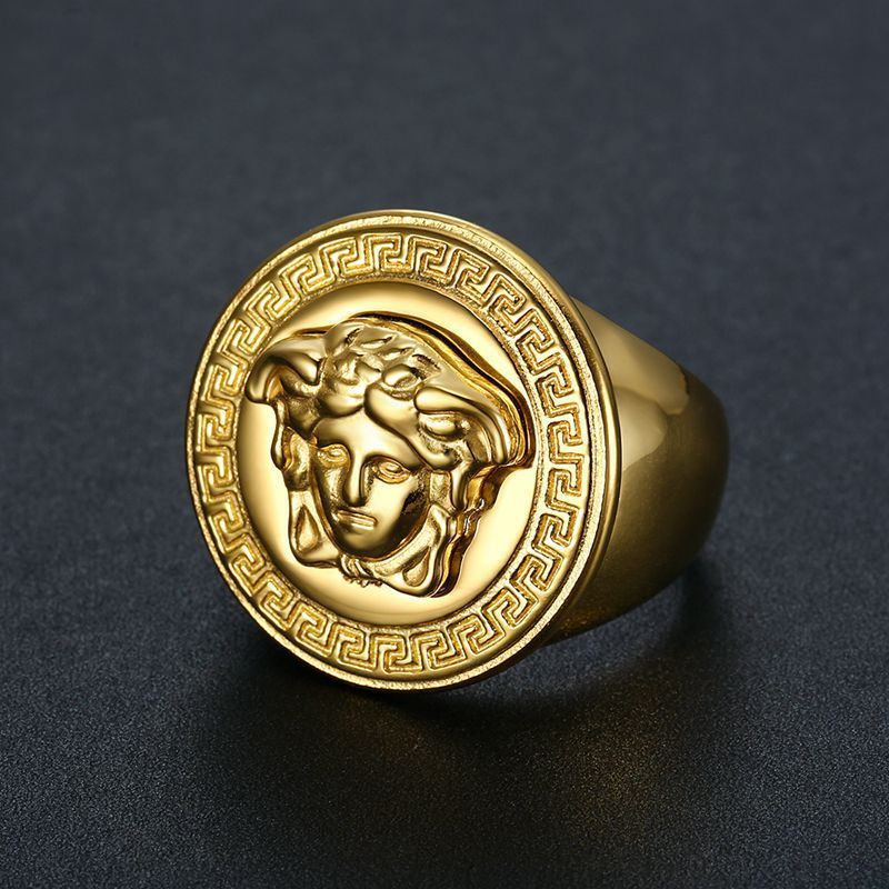 HipHop Fashion Jewelry rings Stainless Steel Color Preservation PVD Gold Plated Mythical Medusa Men's Ring