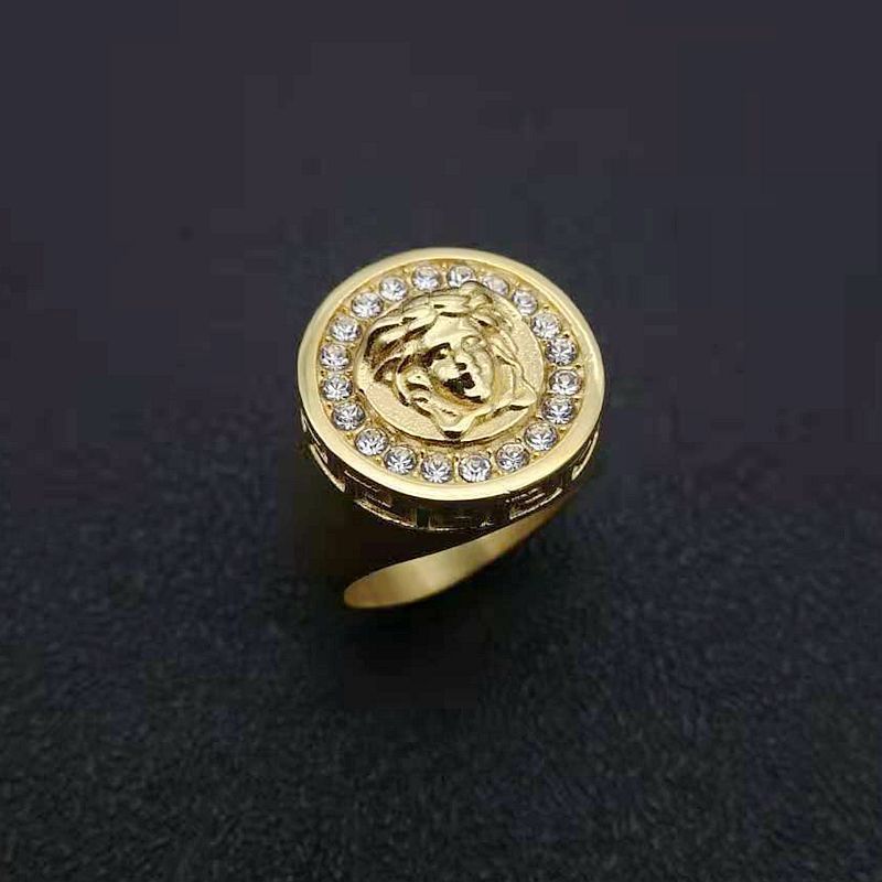 New gold plated hip hop design cz diamonds greek medusa ring titanium steel mens gold rings