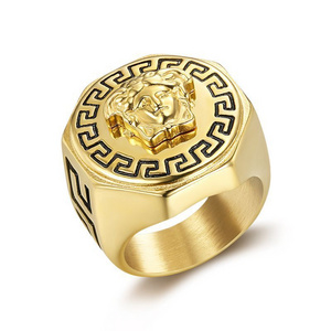 Ancient Greek Medusa ring stainless steel gold color-plated Medusa hiphop men's ring