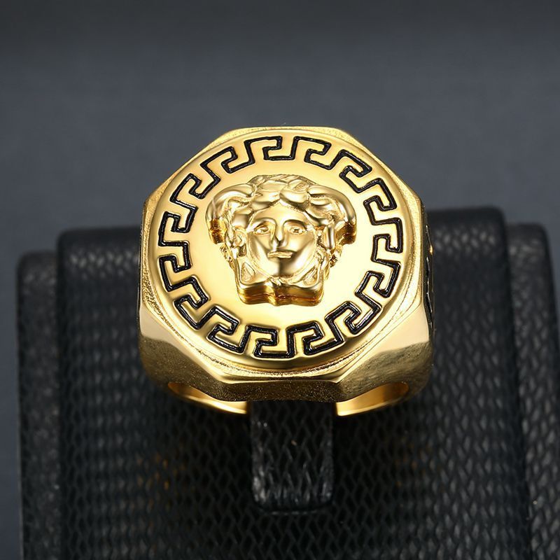 Ancient Greek Medusa ring stainless steel gold color-plated Medusa hiphop men's ring