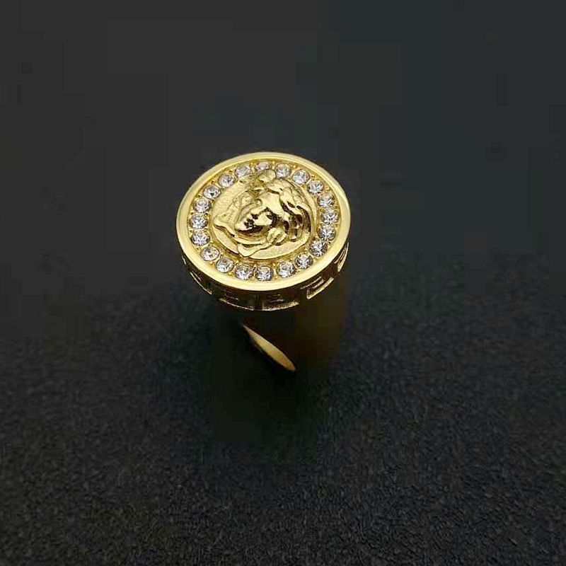 New gold plated hip hop design cz diamonds greek medusa ring titanium steel mens gold rings