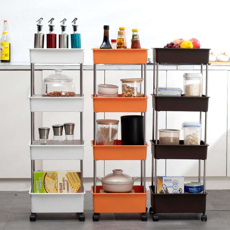 Multi-function Purpose plastic 3 tiers slim storage trolley bathroom plastic storage shelf with wheels