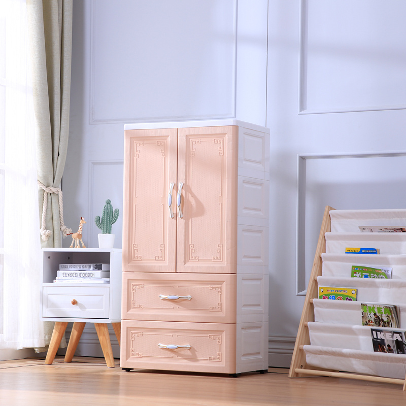 Portable Bedroom Plastic Wardrobe Closet Printed Clothes Storage Wardrobe with 2 Drawers