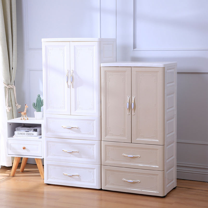 Portable Bedroom Plastic Wardrobe Closet Printed Clothes Storage Wardrobe with 2 Drawers