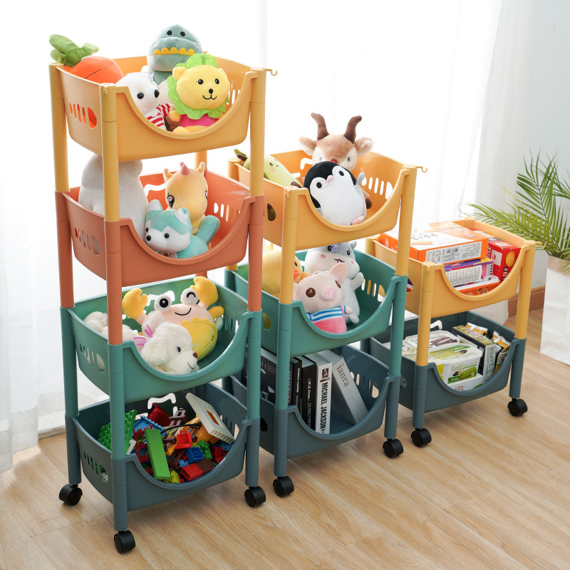 Household Children's Toy Storage Rack Kids Shelf with wheels Plastic Shelves kitchen Organizer storage holders racks