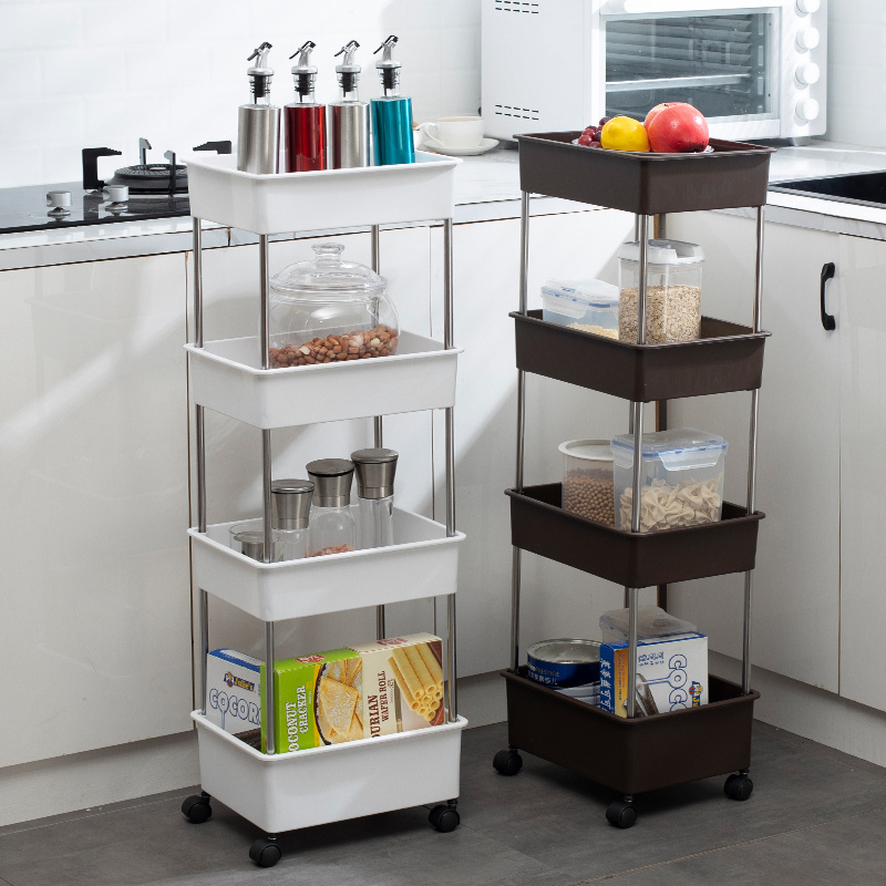 Multi-function Purpose plastic 3 tiers slim storage trolley bathroom plastic storage shelf with wheels