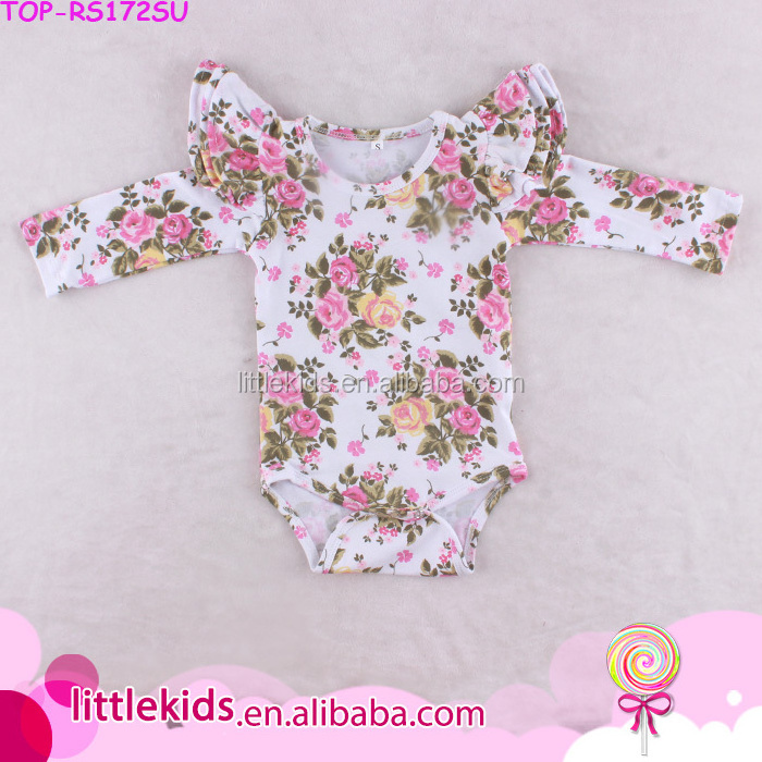 Wholesale Olive Green Baby Girl Romper Onesie Two Cotton Flutter Ruffles Long Sleeve Toddler Rompers