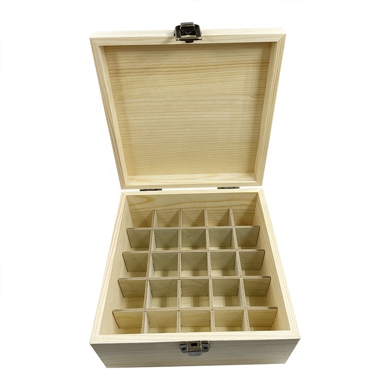 25 Slots Rectangle Essential Oil Box Natural Packaging Small Wooden Bamboo Storage Box