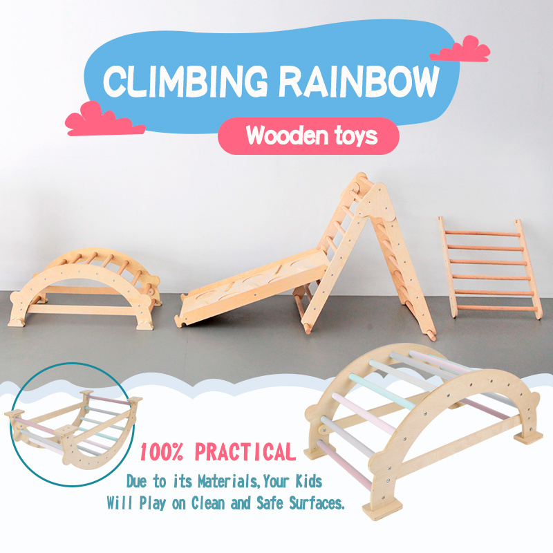 wooden Triangle Climber Kids Climbing ramp foldable slide climbing toys for toddlers climbing frame ladder