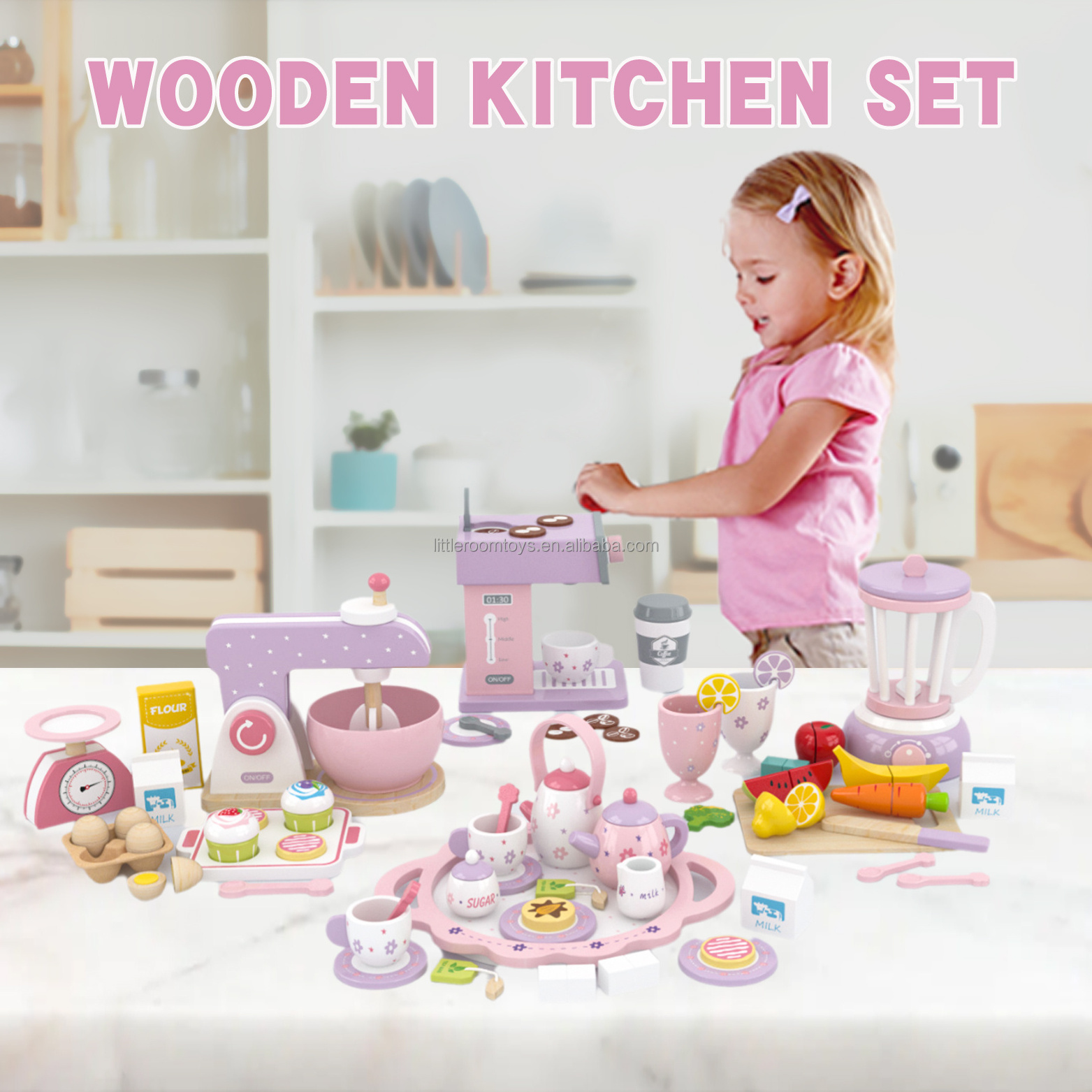 DIY Kitchen Wooden Toy Pretend Breakfast afternoon tea Toys Decorating Party Role Play Food Play set Baby Educational Gift