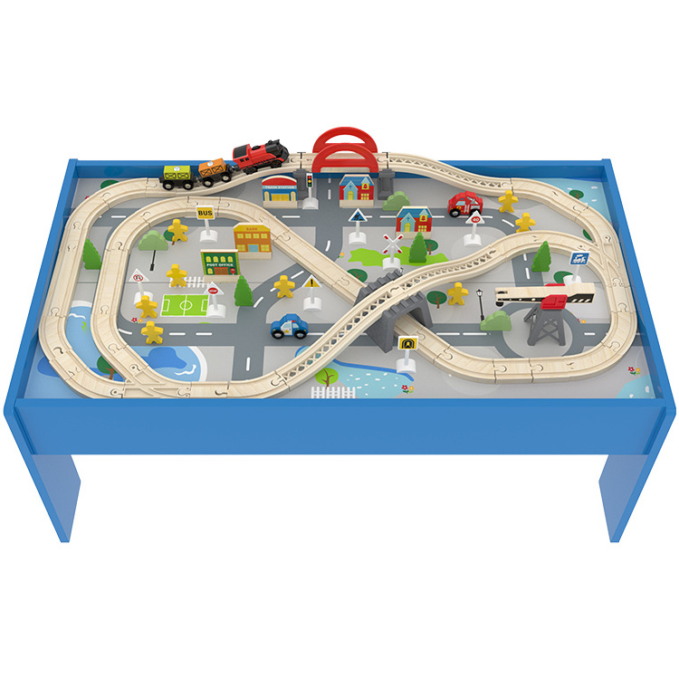 Multi-Function Wood Toys Baby Customize Educational Railway Wooden Toy  Tracks Train Set Table For Kids