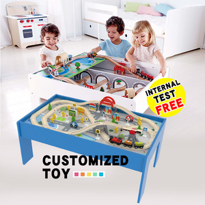 Multi-Function Wood Toys Baby Customize Educational Railway Wooden Toy  Tracks Train Set Table For Kids