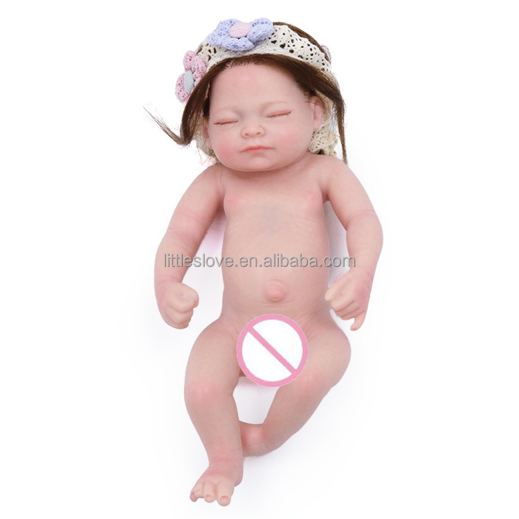 Reborn Baby Doll 11 Inch Silicone Girl Doll Mini Palm Doll Pink Suit Full Body Silicon Rooted Hair