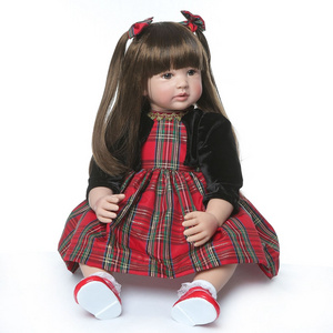 24 Inch Reborn Toddler Girl  Baby Doll Toys Cloth Body Long Hair Princess Girl Realistic  Baby Doll