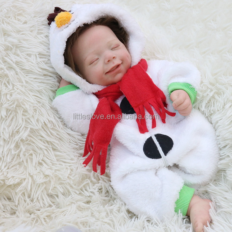 40CM Popular April Soft Solid Silicone Reborn Baby Dolls Handmade Lifelike Bebe Reborn DIY reborn dolls with Cute penguin suit