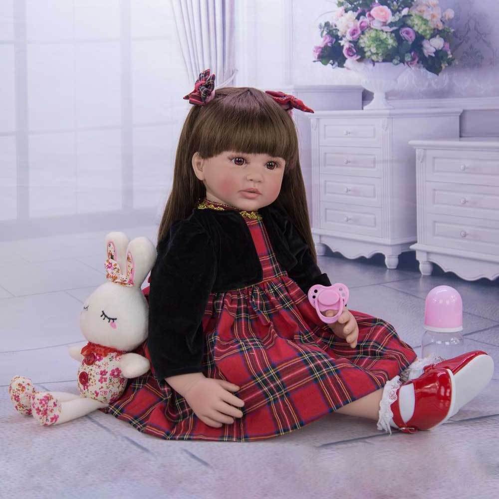 24 Inch Reborn Toddler Girl  Baby Doll Toys Cloth Body Long Hair Princess Girl Realistic  Baby Doll